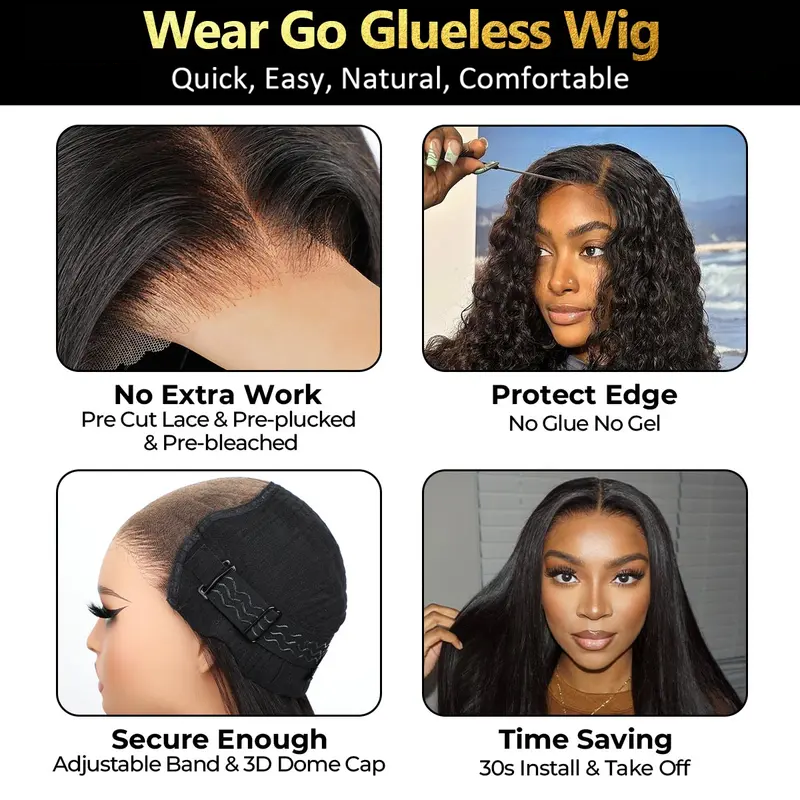 Sale Happening Now:70%OFF🔥Pre-Cut Lace Kinky Straight 360 Full Lace Frontal Glueless Wig With Invisi Drawstring Pre Plucked Human Hair Wig
